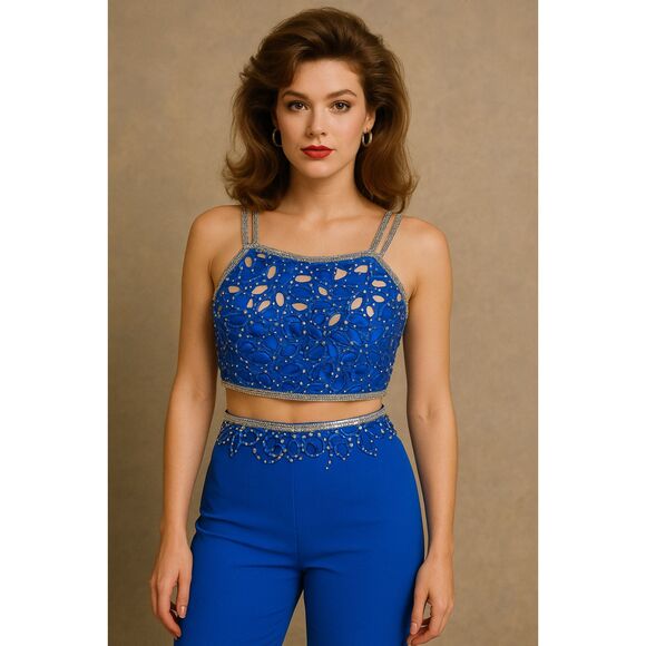 1990's Beaded Crop Top & Pants Set - Picture 1 of 10